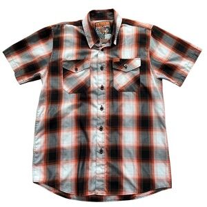 Dixxon Flannel Co Throttle Plaid Shirt Men’s Medium Orange Black Biker
